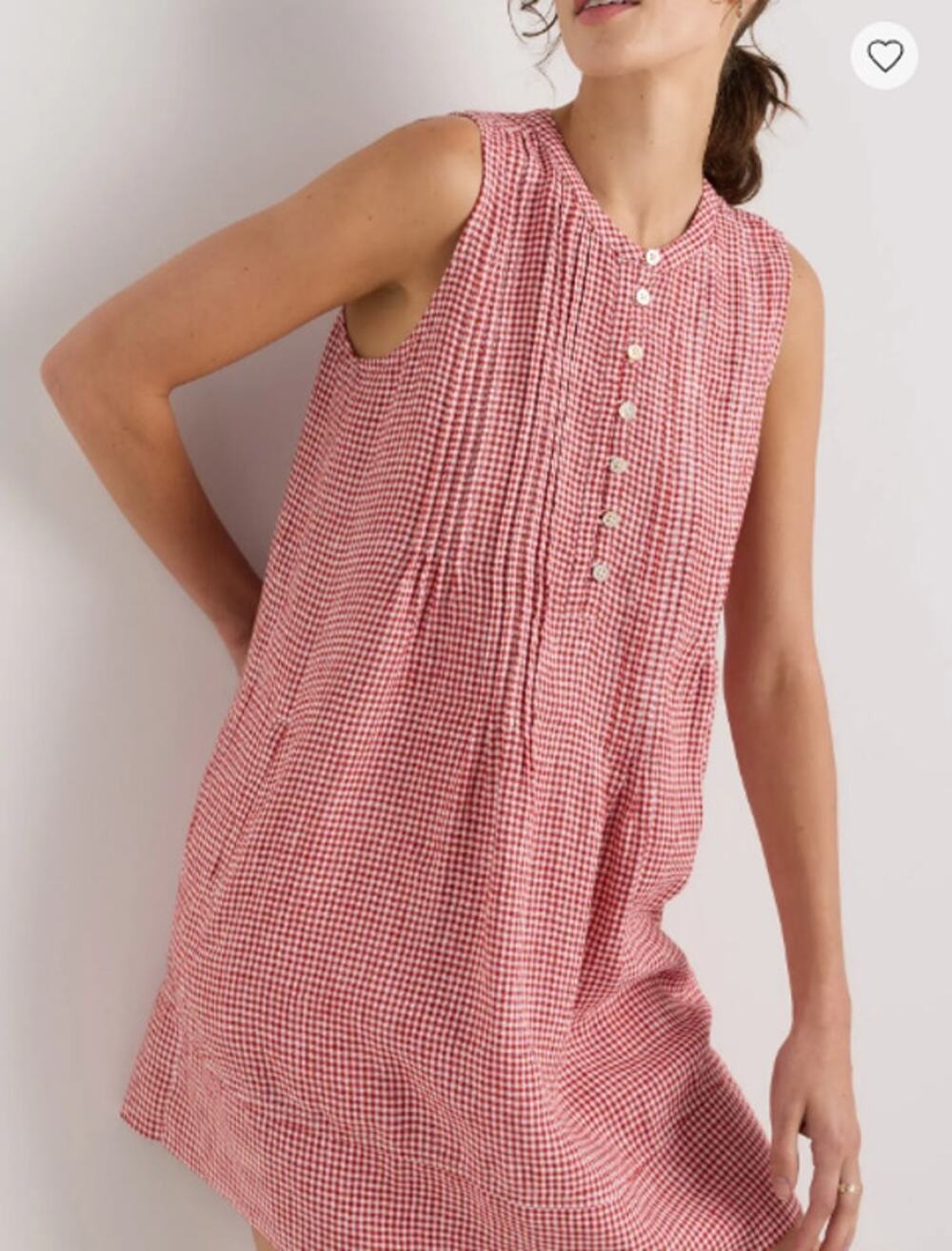 Quince 100% European Linen Sleeveless Pleated Mini Swing Dress Red Women's XS